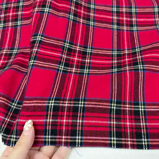 Korean Designer Plaid Red Non-Stretch Peached Cotton Flannel DS296131