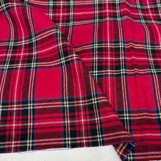 Korean Designer Plaid Red Non-Stretch Peached Cotton Flannel DS296131