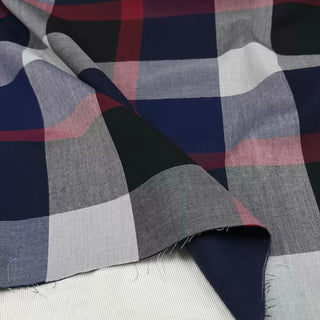 Japanese Designer Plaid Blue Non-Stretch Cotton Double Gauze DS296132