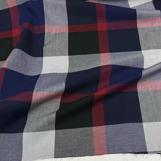 Japanese Designer Plaid Blue Non-Stretch Cotton Double Gauze DS296132