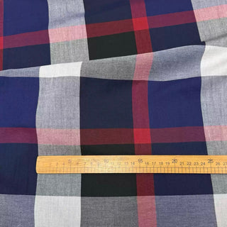 Japanese Designer Plaid Blue Non-Stretch Cotton Double Gauze DS296132