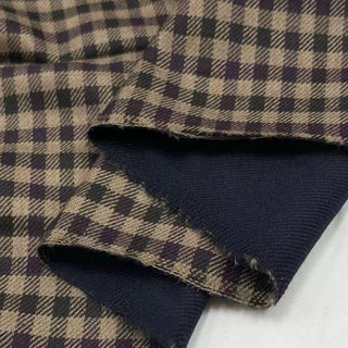 Italian Designer Gingham Brown Non-Stretch Double Faced Wool Twill DS296134