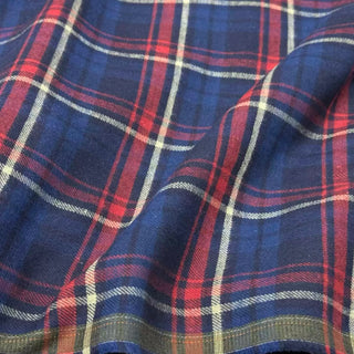 Korean Designer Plaid Blue Non-Stretch Peached Cotton Flannel DS296135