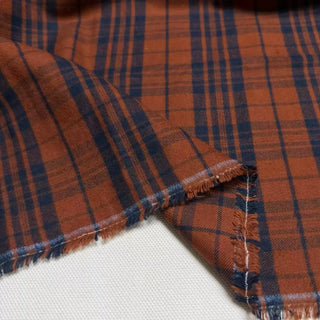 Japanese Designer Plaid Orange Non-Stretch Peached Cotton Flannel DS296136