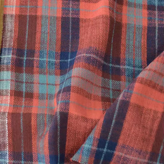 British Designer Plaid Orange Non-Stretch Peached Cotton Slub DS296141