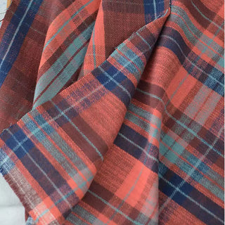 British Designer Plaid Orange Non-Stretch Peached Cotton Slub DS296141