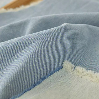 Japanese Designer Solid Blue Non-Stretch Pre-Shrunk Cotton Linen Blended Denim Twill DS296145