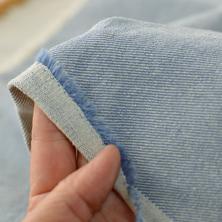 Japanese Designer Solid Blue Non-Stretch Pre-Shrunk Cotton Linen Blended Denim Twill DS296145