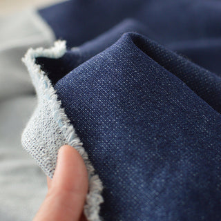 Japanese Designer Solid Blue Stretch Washed / Terry-Look Backing Cotton Elastane Blended Denim DS296146