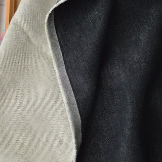 Japanese Designer Solid Black Stretch Washed / Terry-Look Backing Cotton Elastane Blended Denim DS296147