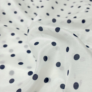 Japanese Fashion Designer Polka Dot White Non-Stretch Mulberry Silk Cotton Blended Plain Woven DS29616 -14 Momme