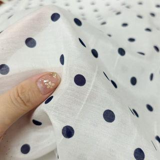 Japanese Fashion Designer Polka Dot White Non-Stretch Mulberry Silk Cotton Blended Plain Woven DS29616 -14 Momme