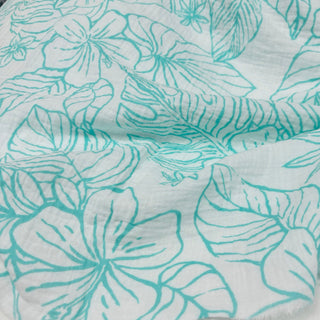 Japanese Fashion Designer Floral Turquoise Non-Stretch Cotton Double Gauze DS29627