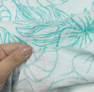 Japanese Fashion Designer Floral Turquoise Non-Stretch Cotton Double Gauze DS29627