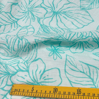 Japanese Fashion Designer Floral Turquoise Non-Stretch Cotton Double Gauze DS29627