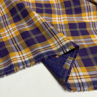 Japanese Fashion Designer Plaid Purple Non-Stretch Double Faced Cotton Double Gauze DS29633