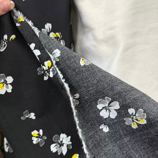 Japanese Fashion Designer Floral Black Non-Stretch Combed Cotton Broadcloth Poplin DS29635