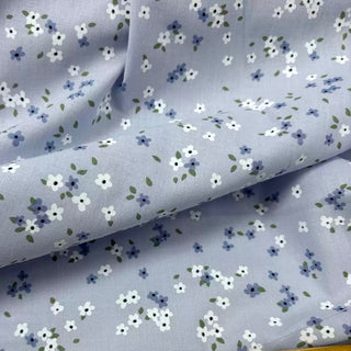 Japanese Fashion Designer Floral Blue Non-Stretch Cotton Plain Woven DS29636