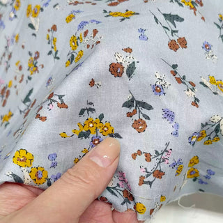 Japanese Fashion Designer Floral Blue Non-Stretch Pima Cotton Plain Woven DS29637