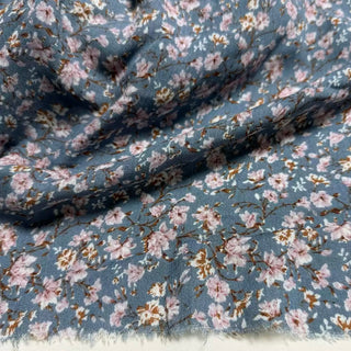 Japanese Fashion Designer Floral Blue Non-Stretch Sand Washed Cotton Plain Woven DS29642