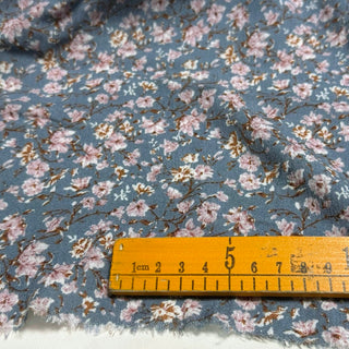 Japanese Fashion Designer Floral Blue Non-Stretch Sand Washed Cotton Plain Woven DS29642