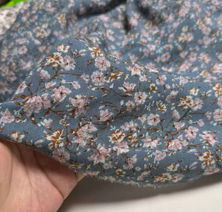 Japanese Fashion Designer Floral Blue Non-Stretch Sand Washed Cotton Plain Woven DS29642