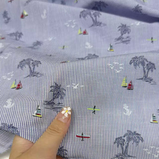 Japanese Fashion Designer Conversational Blue Non-Stretch Cotton Broadcloth Poplin DS29644