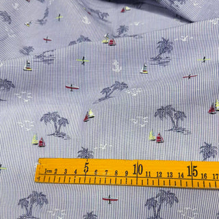 Japanese Fashion Designer Conversational Blue Non-Stretch Cotton Broadcloth Poplin DS29644