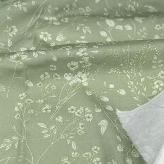Japanese Fashion Designer Floral Green Non-Stretch Combed Cotton Broadcloth Poplin DS29646