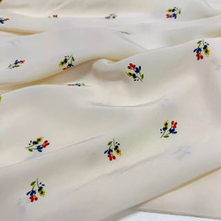 French Fashion Designer Floral Off-White Non-Stretch Mercerized Cotton Crepe DS29647