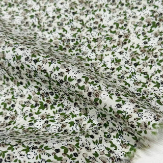 French Fashion Designer Floral Green Non-Stretch Sand Washed Cotton Twill Poplin DS29648