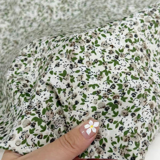 French Fashion Designer Floral Green Non-Stretch Sand Washed Cotton Twill Poplin DS29648
