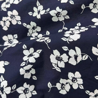 Japanese Fashion Designer Floral Blue Non-Stretch Combed Cotton Broadcloth Poplin DS29649