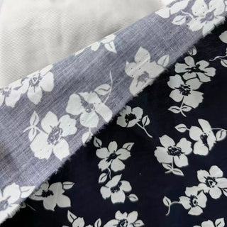 Japanese Fashion Designer Floral Blue Non-Stretch Combed Cotton Broadcloth Poplin DS29649