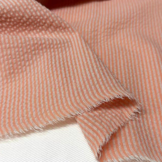 Japanese Fashion Designer Stripes Orange Non-Stretch Salt Shrinking / Puckered Cotton Seersucker DS29653