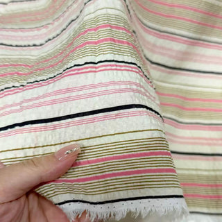 Japanese Fashion Designer Stripes Multi Color Non-Stretch Salt Shrinking / Puckered Cotton Seersucker DS29654