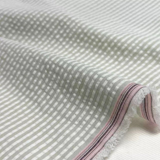 Japanese Fashion Designer Stripes Green Non-Stretch Salt Shrinking / Puckered Cotton Seersucker DS29655