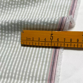 Japanese Fashion Designer Stripes Green Non-Stretch Salt Shrinking / Puckered Cotton Seersucker DS29655