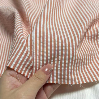 Japanese Fashion Designer Stripes Pink Non-Stretch Salt Shrinking / Puckered Cotton Seersucker DS29656