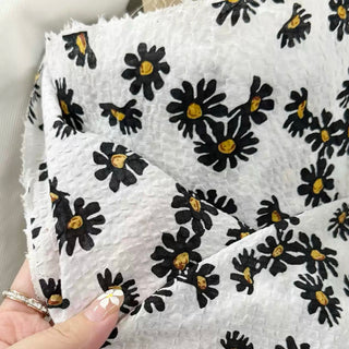 Korean Fashion Designer Floral White Non-Stretch Salt Shrinking / Puckered Cotton Seersucker DS29657