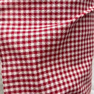 Japanese Fashion Designer Gingham Red Non-Stretch Salt Shrinking / Puckered Cotton Seersucker DS29662