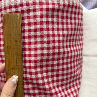 Japanese Fashion Designer Gingham Red Non-Stretch Salt Shrinking / Puckered Cotton Seersucker DS29662