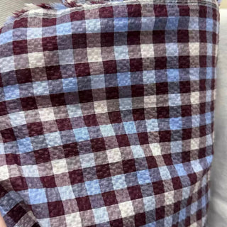 Japanese Fashion Designer Gingham Blue Non-Stretch Salt Shrinking / Puckered Cotton Seersucker DS29663