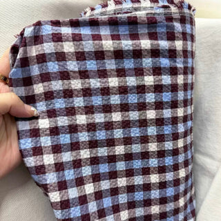 Japanese Fashion Designer Gingham Blue Non-Stretch Salt Shrinking / Puckered Cotton Seersucker DS29663