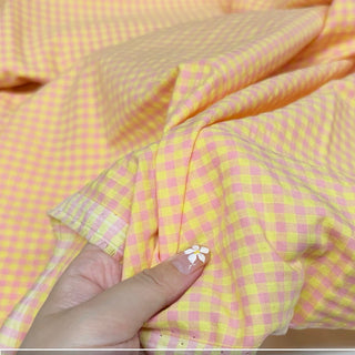 Japanese Fashion Designer Gingham Multi Color Non-Stretch Salt Shrinking / Puckered Cotton Seersucker DS29666