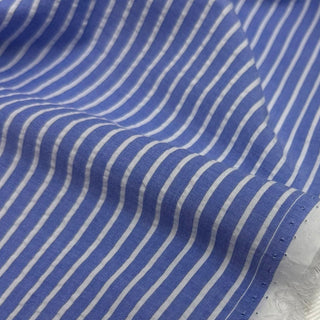 Japanese Fashion Designer Stripes Blue Non-Stretch Salt Shrinking / Puckered Cotton Seersucker DS29667