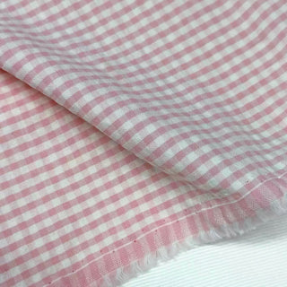 Japanese Fashion Designer Gingham Pink Non-Stretch Salt Shrinking / Puckered Cotton Seersucker DS29668
