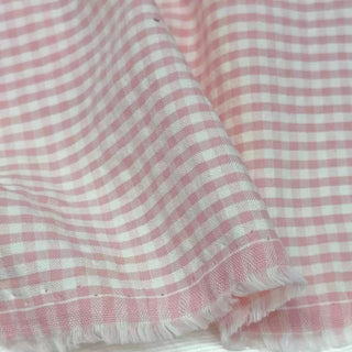 Japanese Fashion Designer Gingham Pink Non-Stretch Salt Shrinking / Puckered Cotton Seersucker DS29668