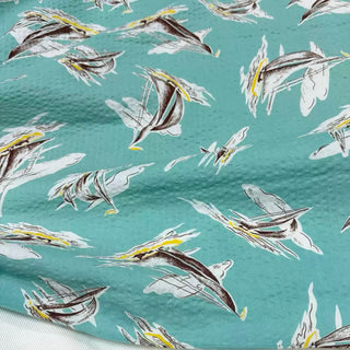 Japanese Fashion Designer Conversational Turquoise Non-Stretch Salt Shrinking / Puckered Cotton Seersucker DS29671