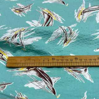 Japanese Fashion Designer Conversational Turquoise Non-Stretch Salt Shrinking / Puckered Cotton Seersucker DS29671
